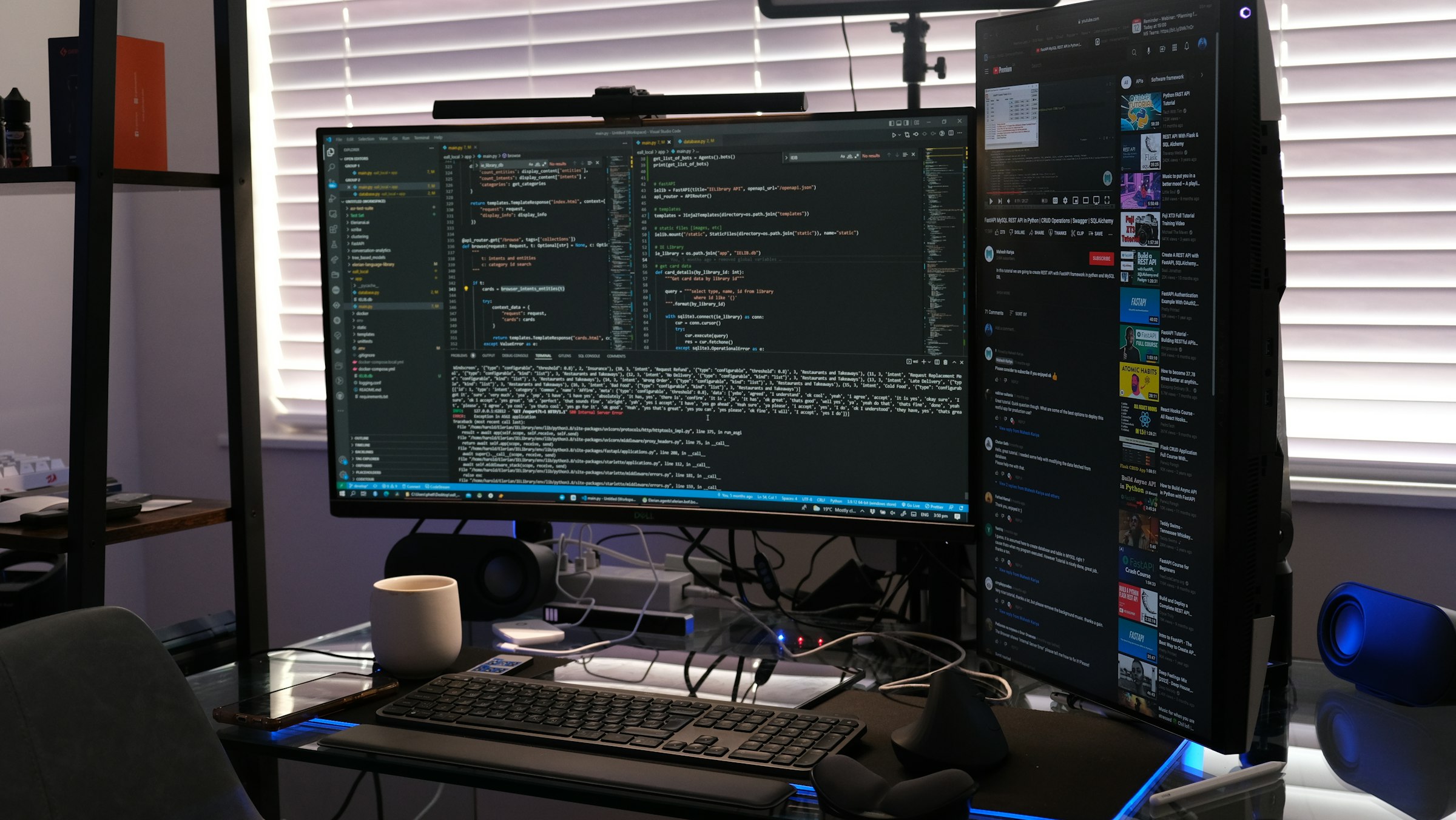 Software developer with code screens